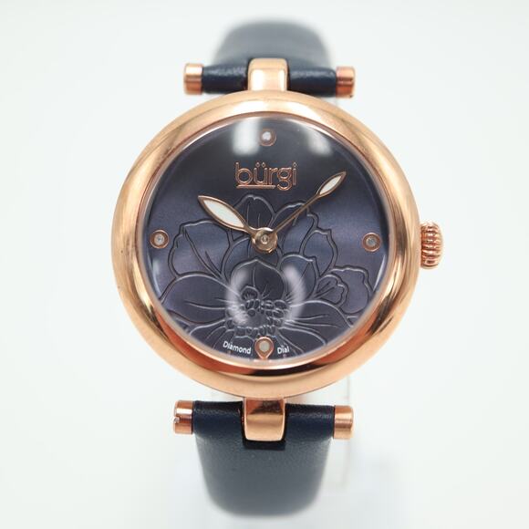 Burgi Watch Womens 31mm Blue Flower Dial Rose Gold Tone Diamond Dial New Battery - Picture 5 of 15